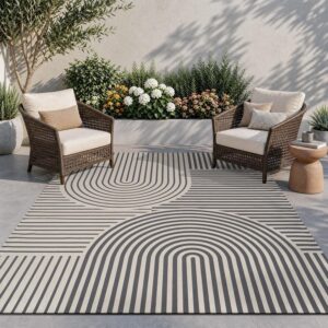AMOAMI-Outdoor Rug-Patio Rug 5x8 ft Quick Dry Flatweave Textured Machine Washable Outdoor Carpet with Rubber Particles Backing Boho Outdoor Area Rug for Patio Deck Front Porch Balcony Greyish Black -50%