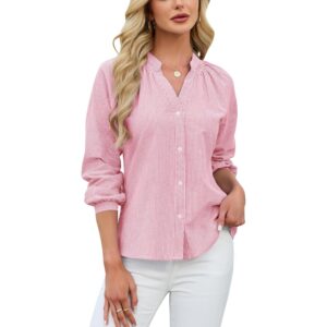 Blooming Jelly Womens Striped Button Down Shirt V Neck Long Sleeve Cotton Blouse Business Casual Ladies Trendy Summer 2026 Fashion Dressy Work Tops (X-Large, Pale Pink) -40%