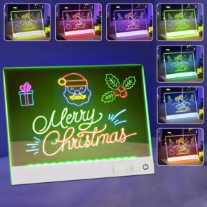 Rechargeable LED Drawing Board, Doodle Glow LED Note Board with 7 Colors, Light Up Neon Art Dry Erase Message Board with 7 Markers, Cloth, Hanging Chain and Stand for Christmas Holiday Birthday Gifts -50%