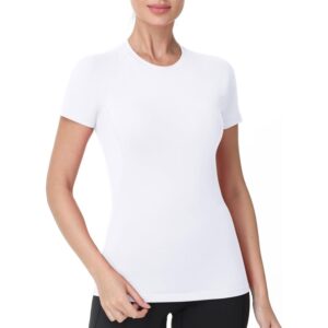 Roadbox Women's Compression Shirts, Short Sleeve Workout Tops Athletic Gym T-Shirt Yoga Running Quick Dry Base Layer White -55%
