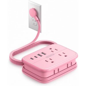 NTONPOWER 粉色延长线，旅行电源排插，6个插座，4个USB接口（2个USB-C），4英尺延长线  -41%