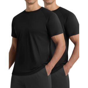 Barjneel 男士双件装运动衫——黑色休闲快干湿润排汗男士健身T恤，运动型运动型，75%