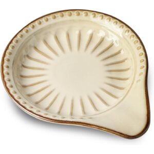 JINGUS Spoon Rest for Stove Top, Ceramic Spoon Holder for Kitchen Counter, 5.1 Inch Heat-Resistant Cooking Utensil Rest for Coffee Spoon Dish & Spatula Tray, Dishwasher Safe, Beige -50%