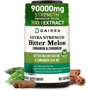 DAIKEN Bitter Melon, Cinnamon & Chromium, 100% Vegetarian Bitter Melon Capsules with Cinnamon Chromium & Zinc, 60 Capsules -40%