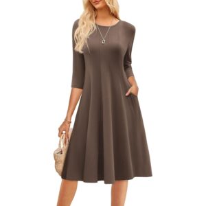 GRACE KARIN Women Summer Dress 2026 Casual 3/4 Sleeve Church Work Dress Flowy A Line Fit and Flare Midi Dresses with Pockets Brown L -69%