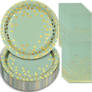 Boocikey 100 Pcs Sage Plates and Napkins Party Supplies,Sage Green Party Plates with Golden Dot for Birthday Baby Shower Bridal Shower Wedding,Serve 50 -50%