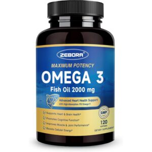 ZEBORA Omega 3鱼油 2000毫克 – rTG形式，120粒软胶囊，非转基因成分 -55%