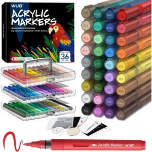 WUO 36 Colors 丙烯颜料马克笔、自动墨水控制刷头笔、水性无渗色马克笔  -50%
