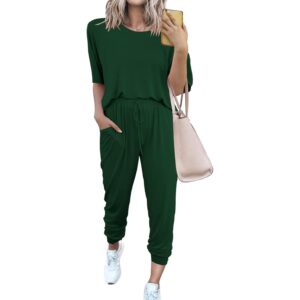 PRETTYGARDEN Women's Two Piece Lounge Sets 2026 Spring Summer Jogger Pants Vacation Outfits Travel Airplane Matching Clothes (Dark Green,XX-Large) -50%