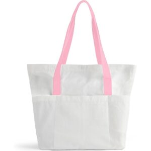 1 Pack Large Canvas Tote Bag with Pockets, MAFYE 12oz Cotton Tote Bags Bulk for Women, Reusable Grocery Bag, Sublimation Blanks W/Long Handle, Button Closure for Shopping, DIY Graduation Season (Pink) -50%