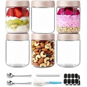 6 pack 16 oz Overnight Oats Containers with Lids and Spoons Glass Jars with Airtight Lids: Wide Mouth Mason Salad Jars, Leakproof and Reusable Glass Food Storage Container for Yogurt Snacks Spice -40%