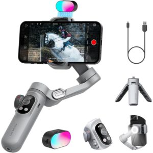 Gimbal Stabilizer for Smartphone,RGB Magnetic Refill Light Set,OLED Display LED Light Focus Wheel, Professional 3-axis stabilizer for Android &iPhone, AOCHUAN XPRO KIT Grey  -50%