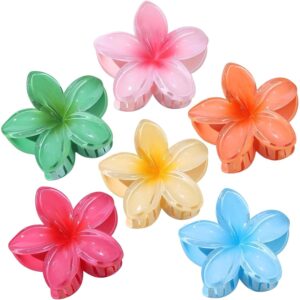 CHANDAT Flower Hair Clips 6 PCS Hawaiian Claw Clips for Vacation Hibiscus Hair Claw Clips Cute Large Hair Clips for Thick and Thin Hair Plumeria Hair Accessories for Women Girls - Blossom -50%
