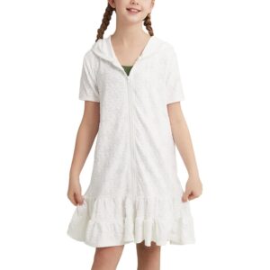 Weixinbuy Girls Swim Cover Up Kids Swimsuit Terry Zip Up Swimwear Hoodie Dress Wraps Beach Bathing Suit 3-4T White -48%