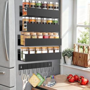 SMRCAD Magnetic Spice Rack for Refrigerator Seasoning Organizer for Spice Fridge Shelf storage Magnetic Shelf with Hook for Oven (BLACK, 5pack)  -50%