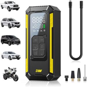 DWW Tire Inflator Portable Air Compressor, 150 PSI Cordless Air Pump for Car Tires with Digital Gauge, Auto Shut-Off & LED Light, 5 Preset Modes, Rechargeable Electric Pump for Bike, Motorcycle & Ball -63%