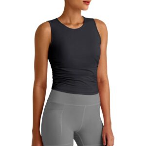 G4Free Women's Workout Tank Tops Ruched Side Athletic Tanks Stretch Fitness High Neck Top for Gym Running Yoga (Black,M) -64%