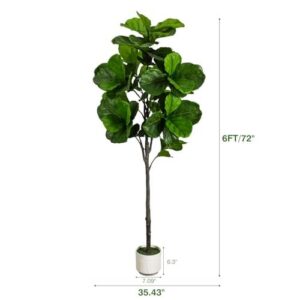 6英尺人造小提琴叶无花果树仿室内 |大型高大假树配白色花盆  60%OFF