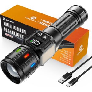 lesusnicy Rechargeable Flashlights High Lumens 100,000, Super Bright LED Flash Light Long Lasting USB C LCD Display, Dual Light Source & Buttons with Red Light, for Camping Hiking Emergency Home Gift -63%