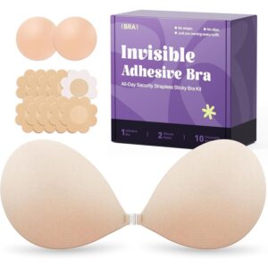 Invisible Strapless Sticky Bra Push up for Women, Ultra Adhesive Bra for Backless Dress, Cleavage Bra Lift Novelty Bras (B Cup, Light Beige) -62%