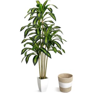 5尺仿真龙血树(带白盆/波西米亚风编织篮/室内假绿植) 60%OFF