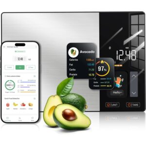 KUAIVO Smart Nutrition Food Scale with TFT Display, Tracks Calories, Fat, Carbs & Protein, Works with App for Daily Reports, 50 Built-in Foods, 23 Nutrients, Digital Kitchen Scale for Meal Prep  -50%