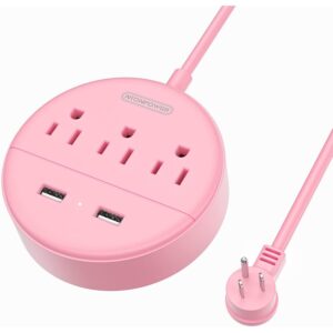 玫瑰粉色插插带USB，NTONPOWER扁平插头延长线夜间和桌面充电站  50%OFF