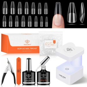 modelones X Nail Gel Kit, Fake Nails Long Coffin, 9-in-One Glue Prep Dehydrator & Portable Mini U V Light Acrylic Clipper, 500Pcs Coffin Tips for Extension Kit DIY Salon Home Gifts for Women -58%