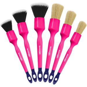 YeewayVeh 6PCS Car Detailing Brush Set, 3pcs Boars Hair Detailing Brushes, 3pcs Ultra Soft Detail Brush for Leather Seat Air Vents Engine Bay, Detail Brushes Car Detailing for Interior Exterior, Pink -48%