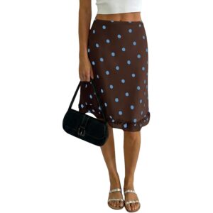 Yousify Womens Polka Dot Midi Skirt Going Out Low Rise Skirts Mesh Ruffle Hem Casual Skirt Brown -50%