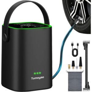 Tumoyao Tire Inflator Portable Air Compressor, 150PSI Compact Air Pump for Car Tires, Bicycle, Motorcycle, Ball - Rechargeable Tire Inflator with Pressure Gauge -30%