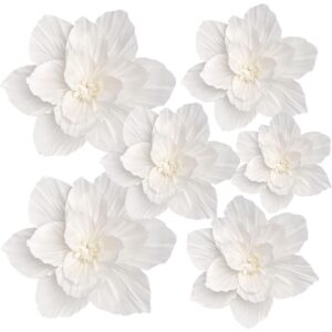 Erastom 6PCS Paper Flowers Artificial Wall Decor 3D Tissue Paper Flowers Wedding Birthday Room Decor White Ivory Bridal Baby Shower Nursery Room Backdrop Table Centerpieces Party Decorations -50%