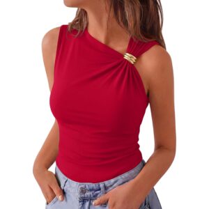 BTFBM 2026 夏季外出女性上衣 不对称无袖千禧年背心 约会之夜服装 时尚服装（红色，大号）-58%