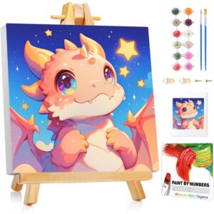 XTCIXAL Paint by Numbers Kit for Kids with Frame, Dragon Paint by Number Kids Age 5-8-12, Paint by Number with Frame for Gifts and Home Decor 8X8 Inch -50%