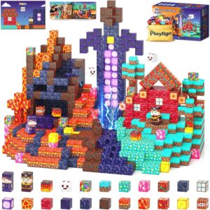 Playtigo 154PCS磁性积木矿用磁力世界积木方块，适合4-8岁儿童磁板 -50%