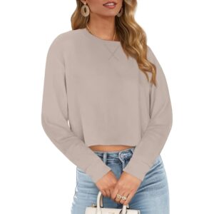 JINKESI Womens Long Sleeve Crewneck Cropped Sweatshirt Soft Loose Pullover Tops Fall Outfits Gray-XL -50%