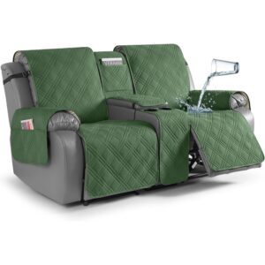 TAOCOCO Loveseat Recliner Cover with Center Console, 100% Waterproof Pet Cover for Dual Recliner with Straps Design, Split Reclining Loveseat Covers Furniture Pet&Kids Protector (2 Seater, Vine Green) -50%