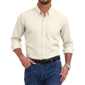 GIANZEN Ivory Button Up Shirt Men Shirts for Mens Oxford Long Sleeve Big and Tall Dress Down Business Casual Wrinkle Free Ivory Size XL -58%