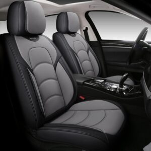 NS YOLO Full Coverage Car Seat Covers Universal Fit for Cars SUVs Pick-up Trucks with Waterproof Leatherette in Automotive Vehicle Interior Accessories (Grey, Front Pair) -50%