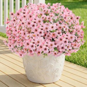 LetuoClips Artificial Flowers Fake Plants for Outdoors Spring Decoration, 13Bundles Silk Realistic UV Resistant Faux Flowers for Outside Planter Porch Yard Patio Garden Home Indoor, Pink -50%
