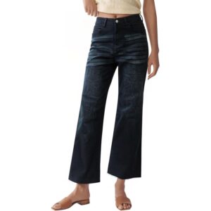 PEIHOT Womens Wide Leg Jeans High Waisted Stretchy Straight Leg Flared Jeans Loose Trendy Frayed Hem Cropped Denim Pants Black -60%