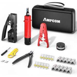 AMPCOM Ethernet Crimping Tool Kit 9-in-1 Pass Through RJ45/RJ11 Network Tool Kit for STP Cat7/6A UTP Cat6/5E/5 RJ45 Connectors with 110 Punch Down Tool Wire Stripper in Portable Waterproof Bag -50%