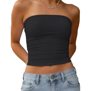 Matunana 女款筒顶无肩带露肩露肩上衣基础Y2K夏季服装 2026 黑色 XS -50%