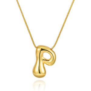 FCBTOCO Initial Necklace for Women，Gold Silver Bubble Balloon Letter Necklace，Dainty Personalized Puffy Chunky Name Necklaces，Trending Jewelry Gift (Letter-P, Gold) -50%