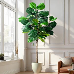 Artificial Fiddle Leaf Tree-6ft Faux Plant Fake Ficus Lyrata Tree Artificial Fig Silk Trees with Pot Floor Plants for Home Living Room Decor Indoor（No Planter -52%