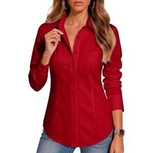 BBIBBI Womens Button Down Shirt Women's Clothing Long Sleeve Dress Shirts for Women Work Clothes Blouse Wrinkle Free Red Size L -45%