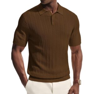 PJ PAUL JONES Mens Short Sleeve Knit Polo Shirts Casual Textured Polo Golf Shirts Summer Beach Shirt Brown XL -50%