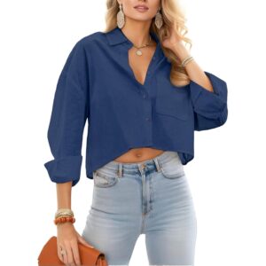 JINKESI Button Down Shirts & Blouses for Women Long Sleeve Slim Fit Office Casual Business with Pocket 100% Cotton Navy Blue -59%