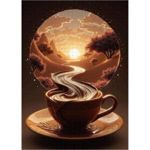 成人日落咖啡拼图1000片，幻想河流自然景观艺术拼图，挑战美学的家庭墙面装饰咖啡杯拼图 -50%