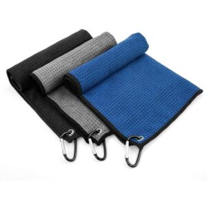 Yaozoon 3 Pack Golf Towels Rag with Carabiner Clip for Golf Bags Men Women,Microfiber Waffle Pattern Golf Club Cleaning Towel(16X16 inch)(S) -50%